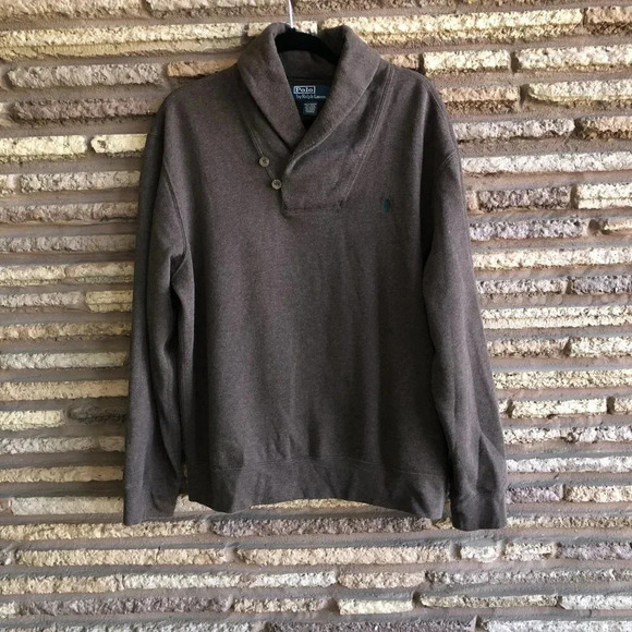 Polo by Ralph Lauren Vintage Brown Fleece Lined Estate Shawl Collar Sweater - Picture 3 of 9